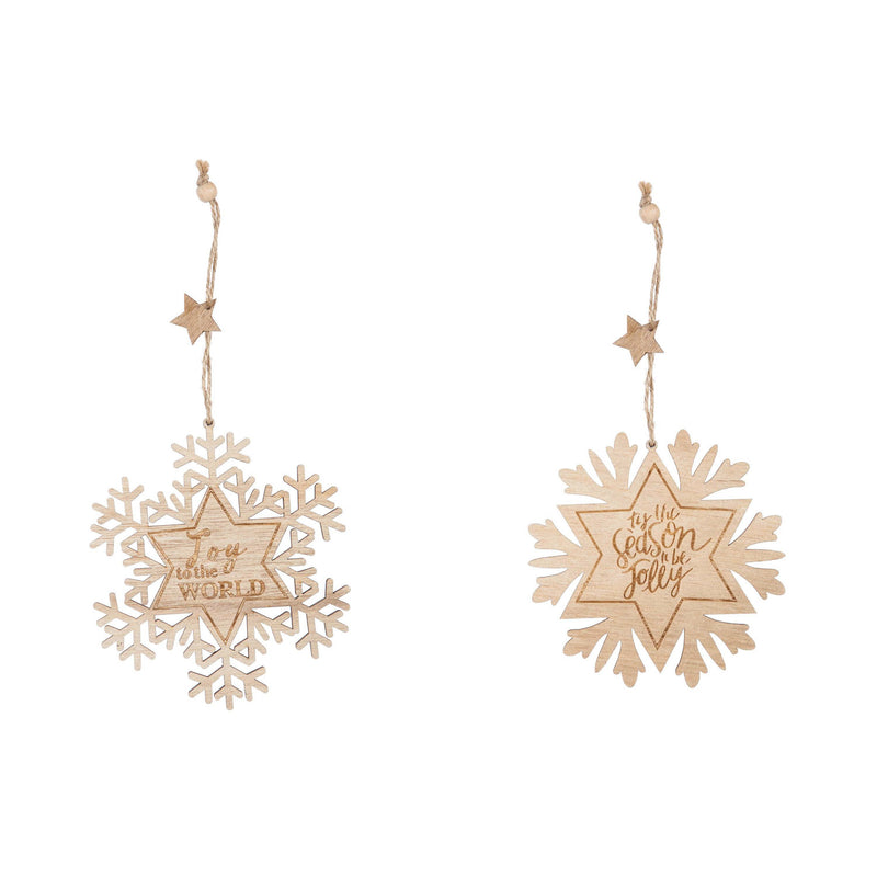 Wooden Holiday Message Snowflake Ornament, 2 Asst,3otw173
