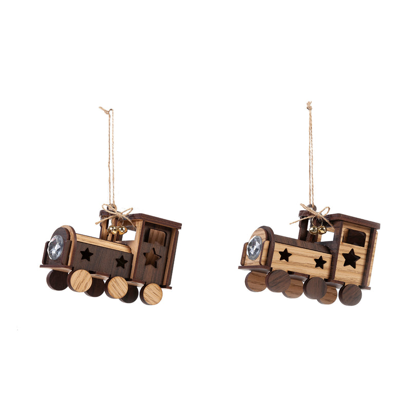 Wooden Train Ornament with Metal Bells, 2 Asst,3otw212
