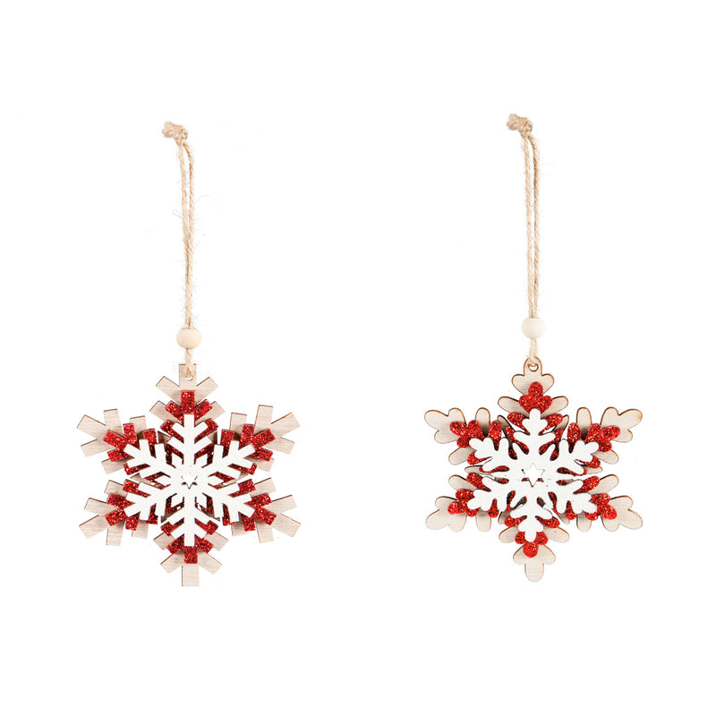 Wooden Snowflake Ornament, 2 Asst,3otw234