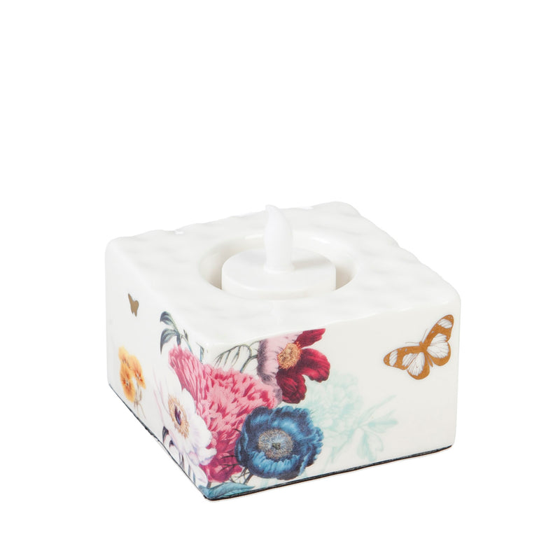 Ceramic Square Tealight Holder, Vivid Bouquet, Set of 2,3th7057c