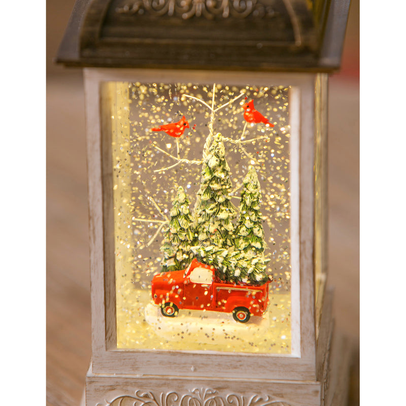 10'' Tall LED Lantern with Spinning Action and Timer Function Table Décor, Truck with Cardinals,3wgl157