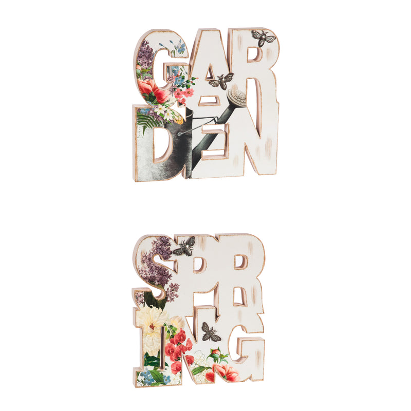 Wood Tabletop Decoration, 2 Assorted: Garden, Spring,3wp814