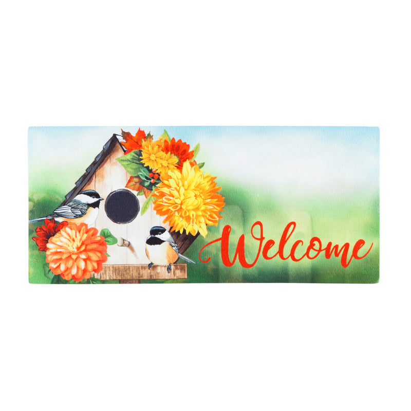 Evergreen Floormat,Chickadee Floral Birdhouse Sassafras Switch Mat,22x10x0.2 Inches