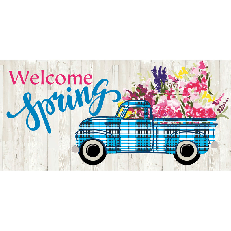 Welcome Spring Plaid Truck Sassafras Switch Mat