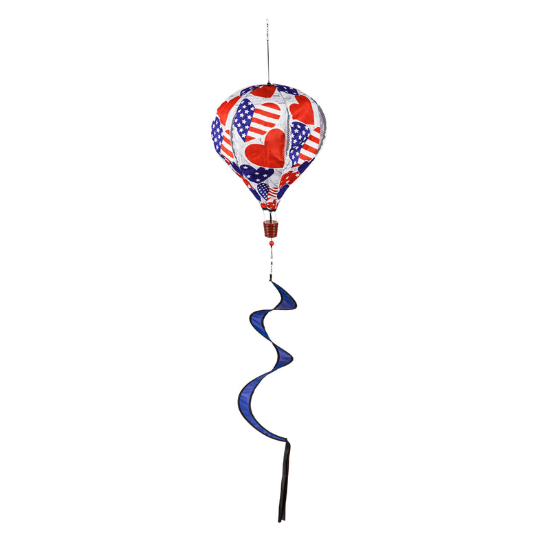 Evergreen Ballon Spinner,Patriotic Hearts Burlap Balloon Spinner,15x55x15 Inches