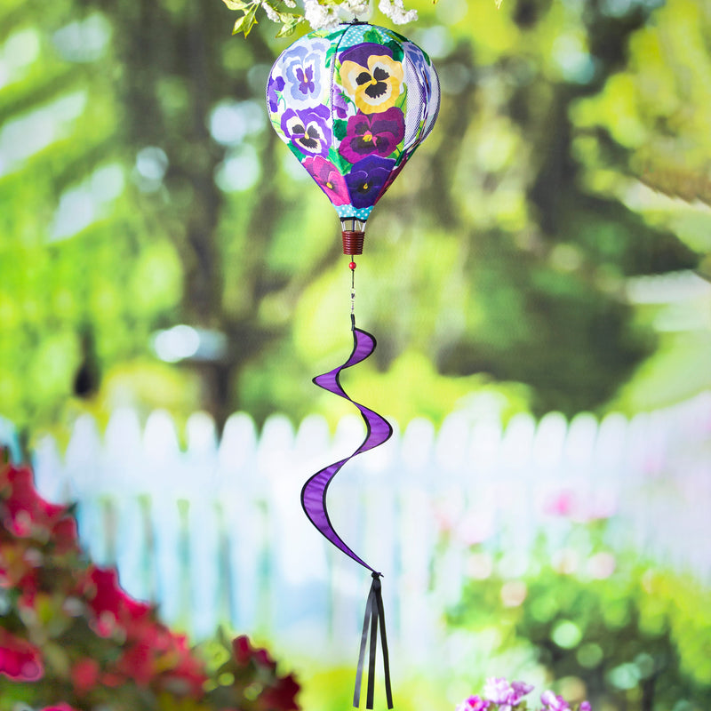 Evergreen Ballon Spinner,Pansy Garden Burlap Balloon Spinner,15x15x55 Inches