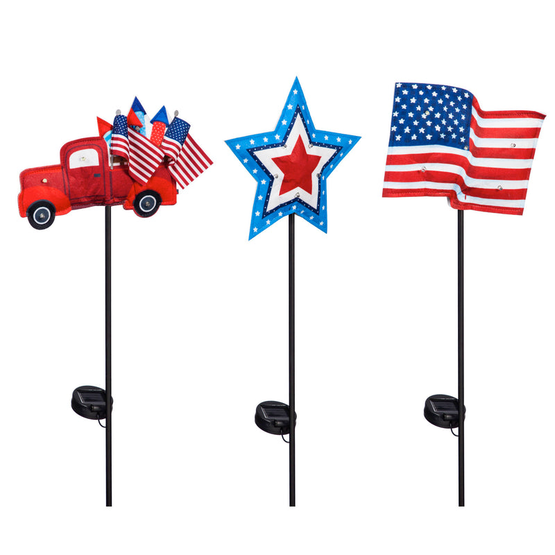 Americana Forever Botancials Lit Fabric Stakes, 3 Asst,47fs051bl