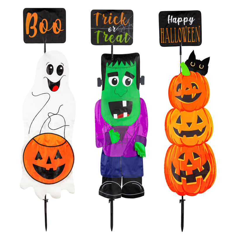 Halloween Sign Trio Fabric Stake, 3 Asst,47fs059