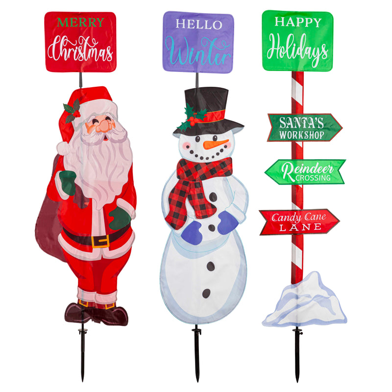 Holiday Trio Fabric Stake, 3 Asst,47fs062