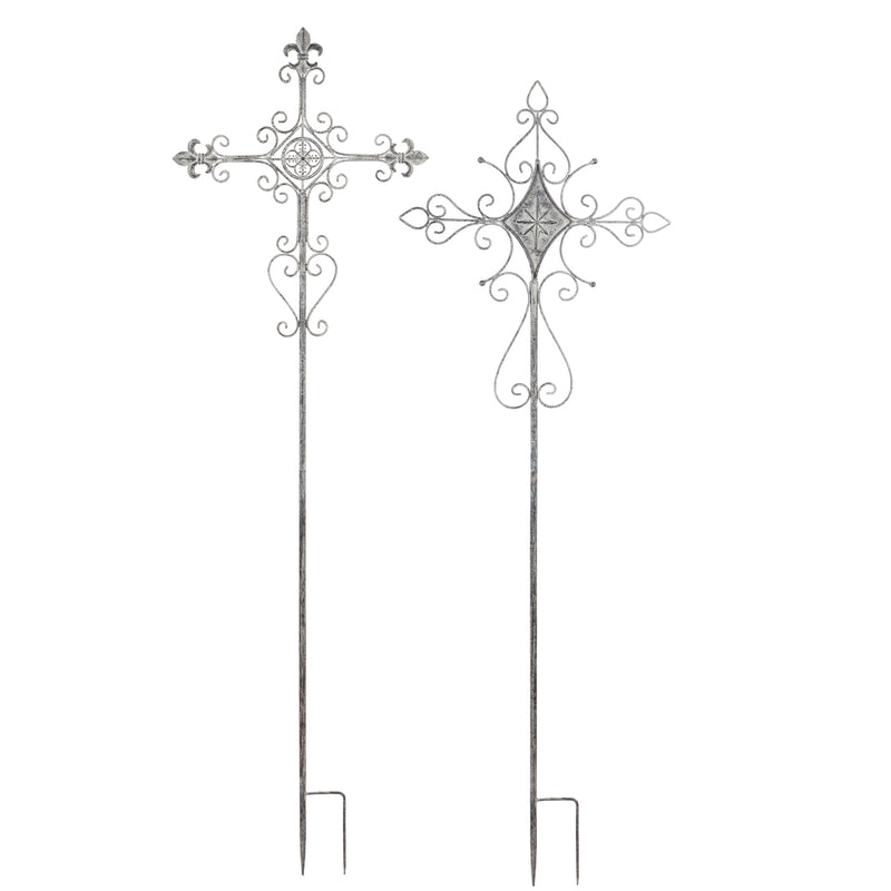 65"H Distressed White Metal Cross Stake, 2 ASST,47m2717