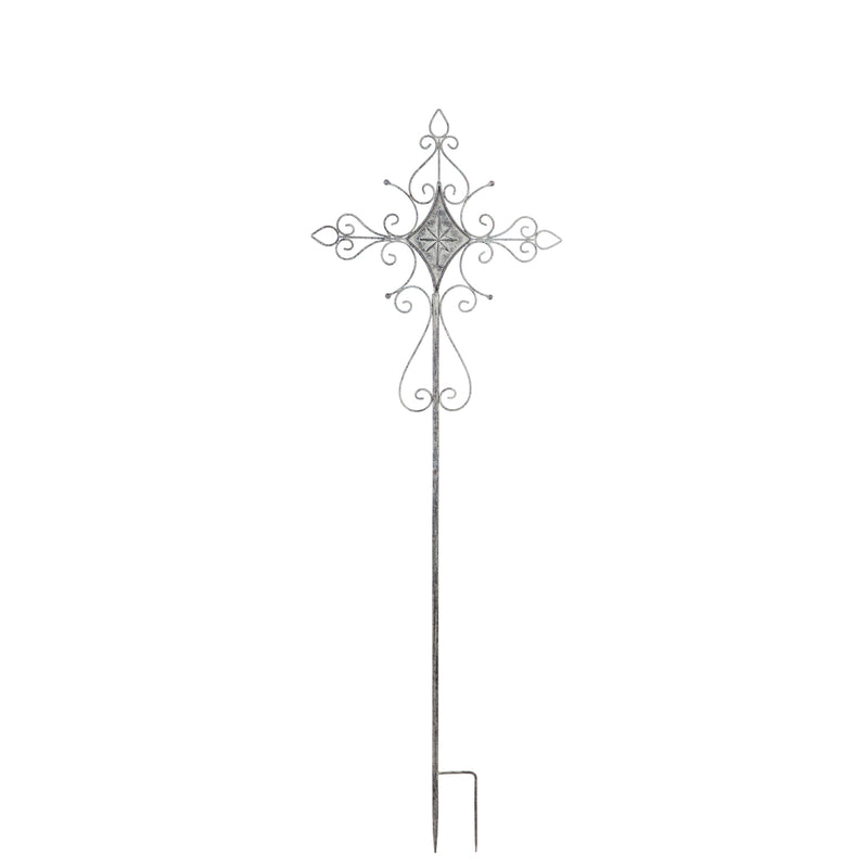 65"H Distressed White Metal Cross Stake, 2 ASST,47m2717