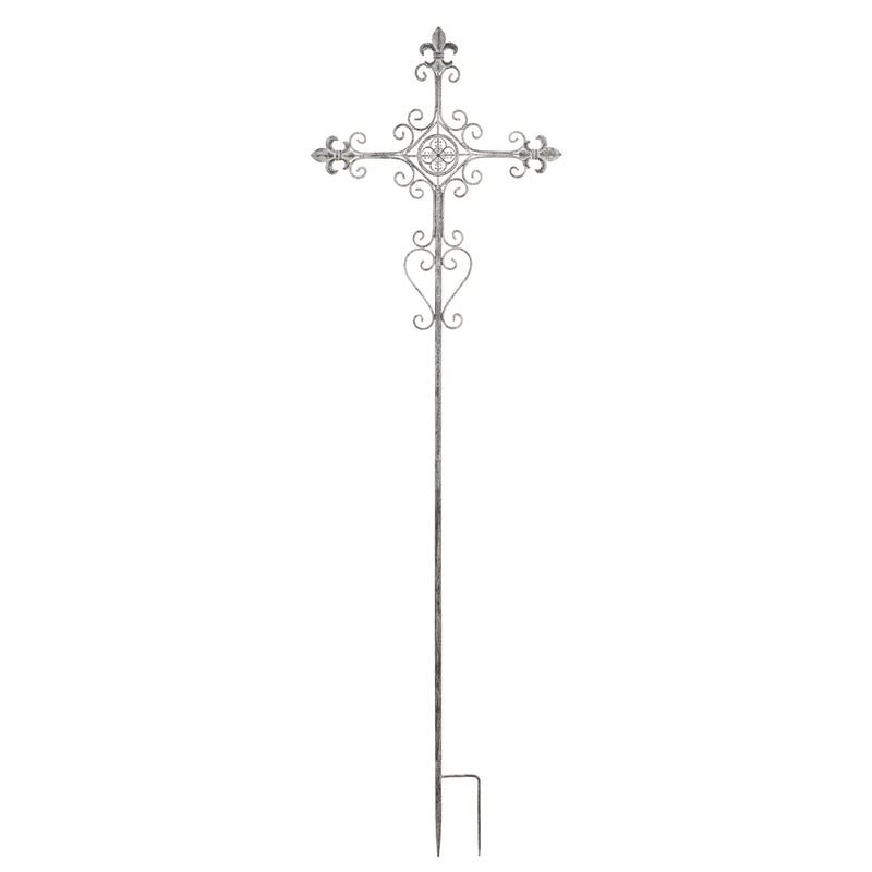65"H Distressed White Metal Cross Stake, 2 ASST,47m2717