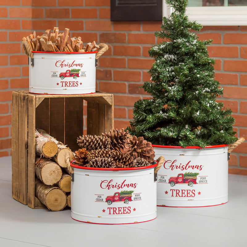Red Truck Christmas Trees Metal Planter, Set of 3,47m2719