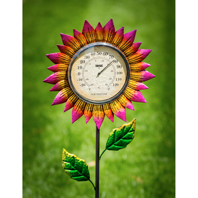 37.75"H Thermometer Pink Petals Garden Stake,47m3099