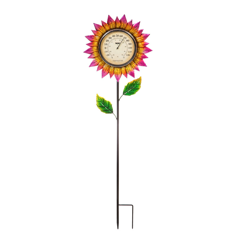 37.75"H Thermometer Pink Petals Garden Stake,47m3099