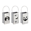 Diecut Galvanized Metal Lantern, 3 Asst, Bat/Cat/Jack-O-Lantern,6.25"x4"x9"inches