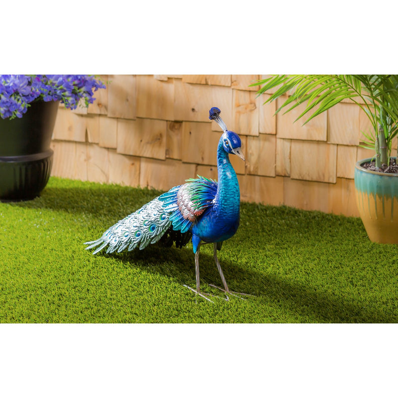 Metal Peacock Garden Statuary, 34.25"x12.2"x23.82"inches