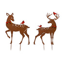 Metal Deer w/Cardinals and Jingle Bells Garden Stake, Set of 2,47m3553