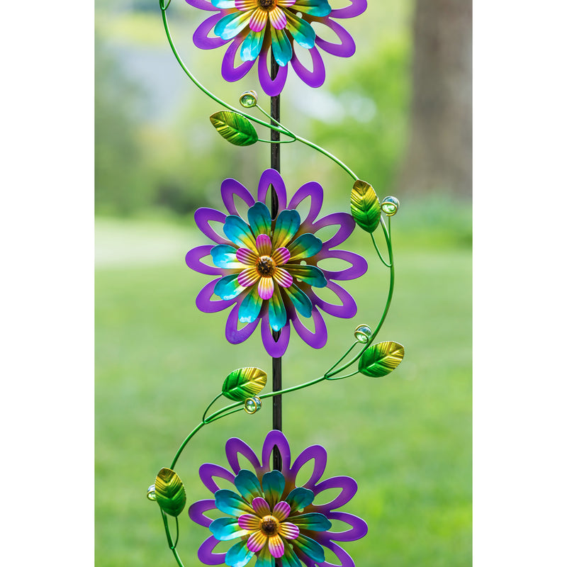 71"H Garden Stake with Spinning Flowers, Violet Trio,47m3827