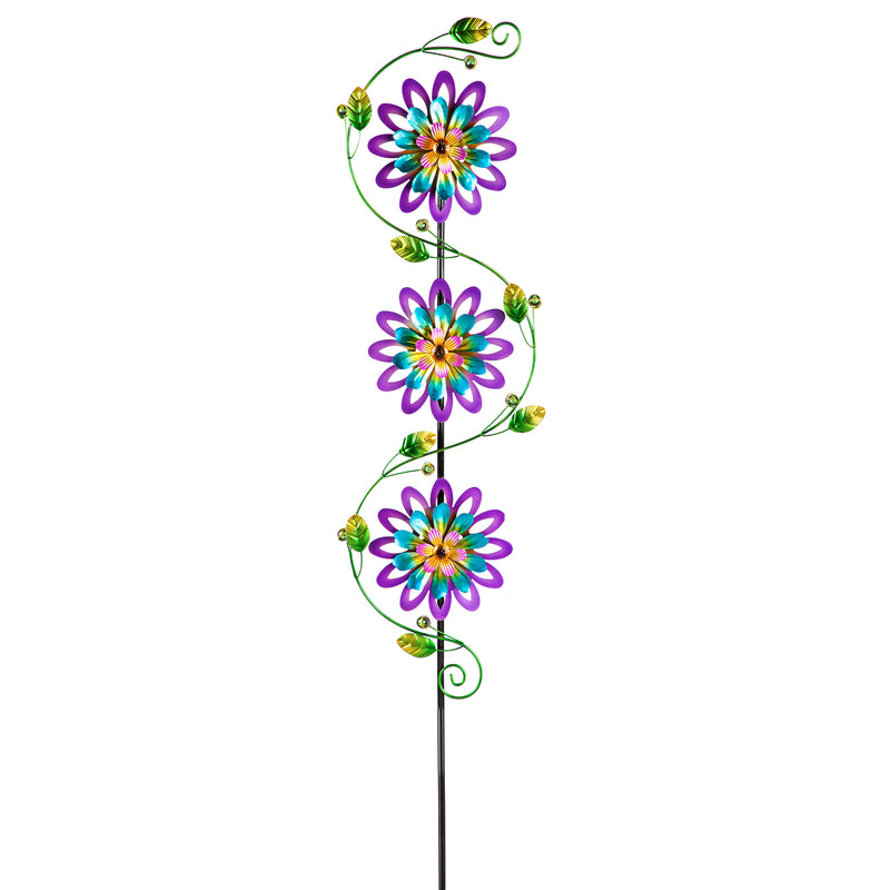 71"H Garden Stake with Spinning Flowers, Violet Trio,47m3827