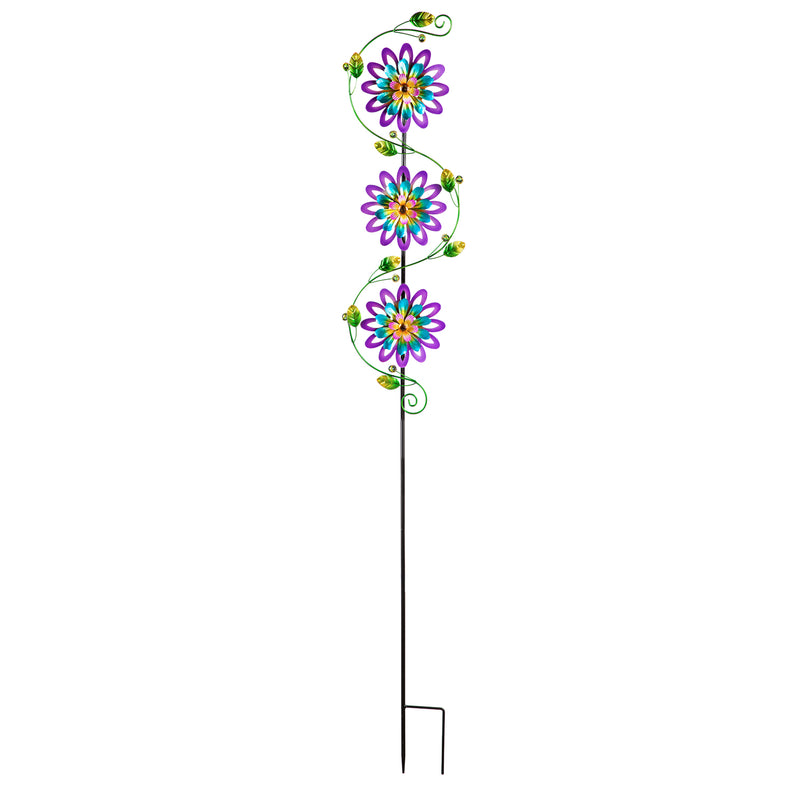 71"H Garden Stake with Spinning Flowers, Violet Trio,47m3827