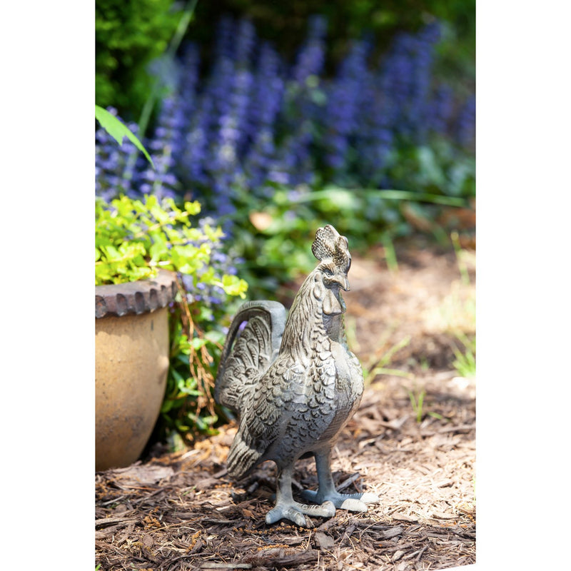 10"H Rooster Metal Garden Statuary, 8.5"x4.5"x10"inches