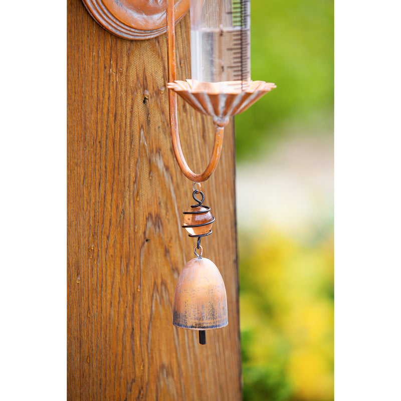 Mounted Rain Gauge Wall Decor, Distressed Gold with Bell,47m3921