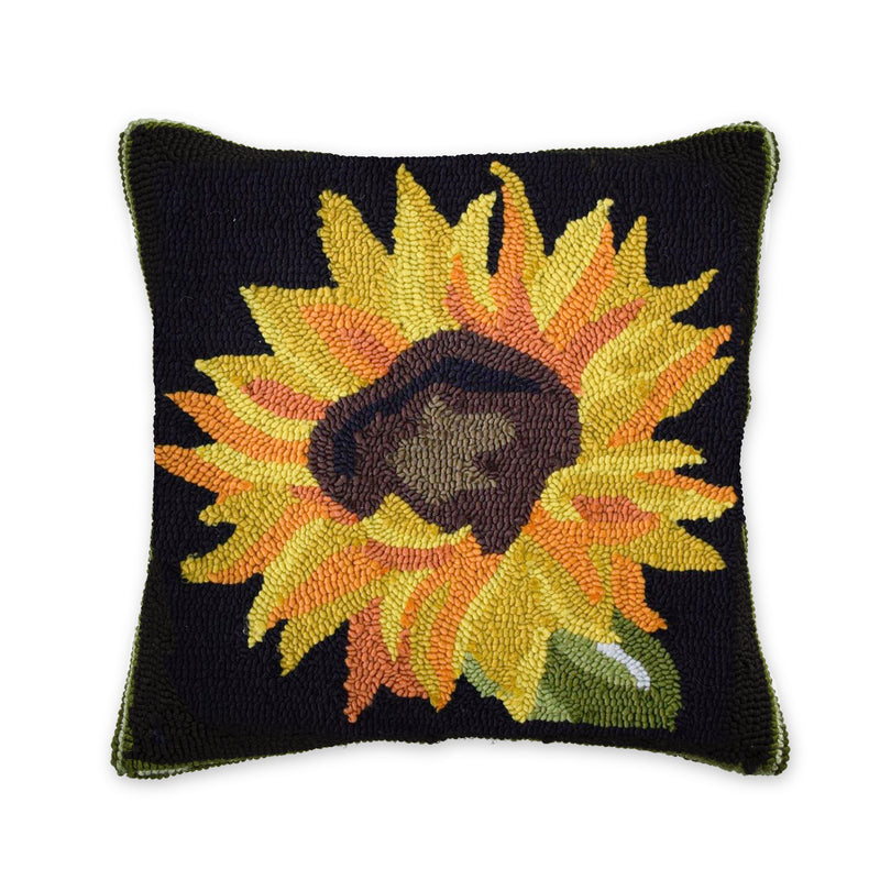 Indoor/Outdoor Hooked Pillow,  Sunflower 18"x18'',4p4897
