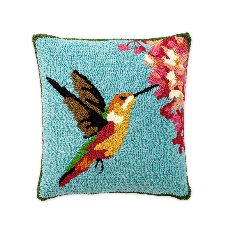 Indoor/Outdoor Hooked Pillow, Hummingbird 18"x18",4p4951