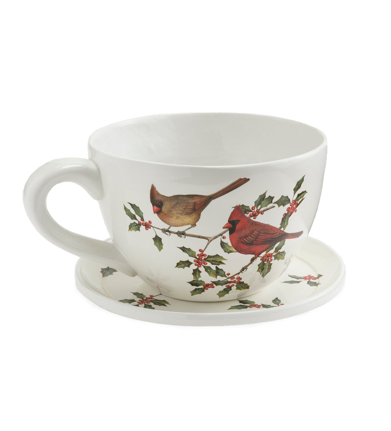 Indoor/Outdoor Cardinal Teacup Planter with Saucer,54910