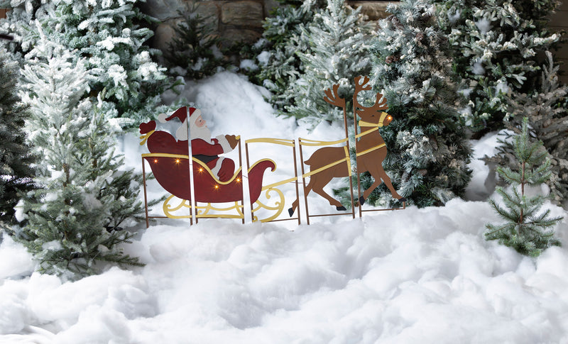 Santa,Sleigh and Reindeer Lighted Landscape Panel Stakes,Set of 5,55303