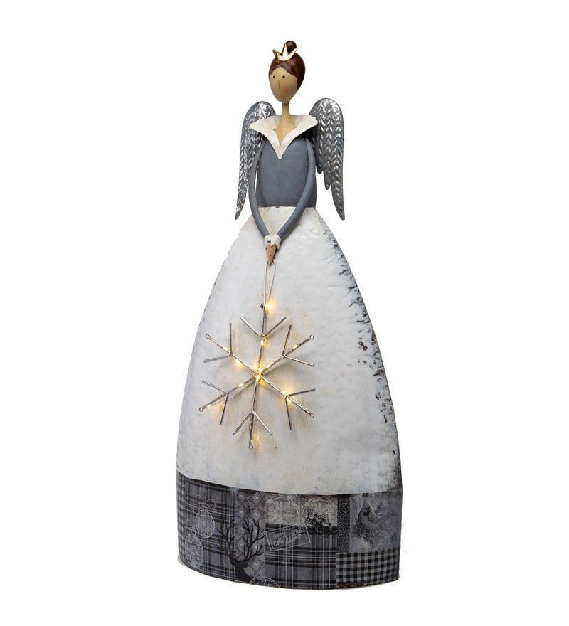 Indoor/Outdoor Metal Angel With Lighted Snowflake, 13.75"x7.5"x28.5"inches