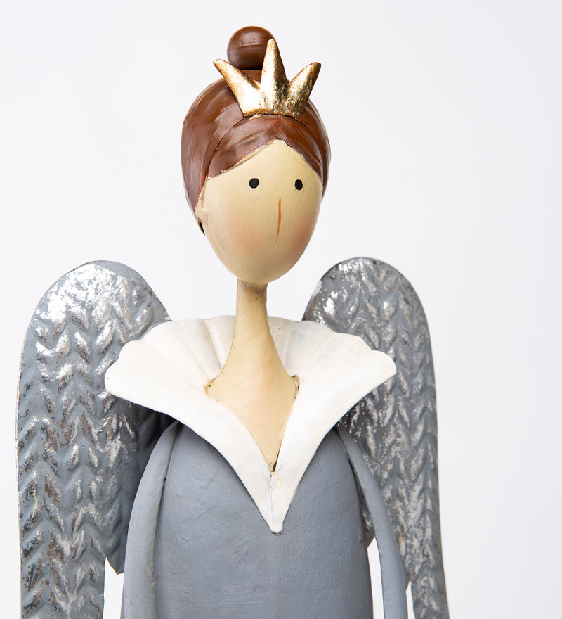 Indoor/Outdoor Metal Angel With Lighted Snowflake, 13.75"x7.5"x28.5"inches