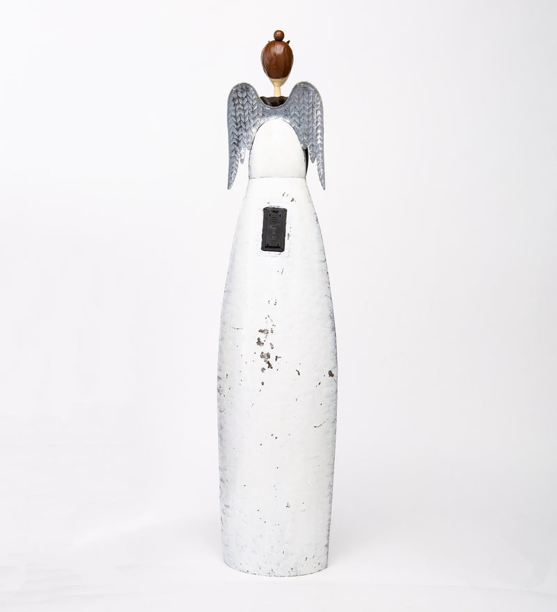 Indoor/Outdoor Metal Angel With Lighted Gift, 8.25"x5.75"x34.75"inches