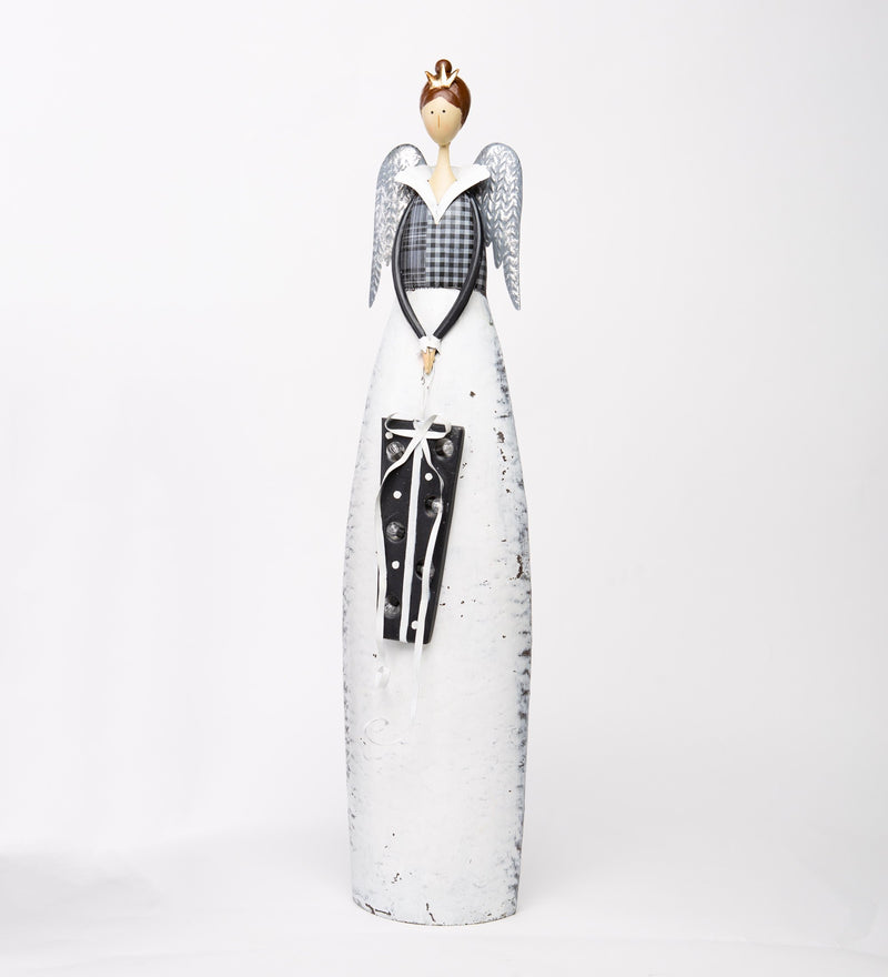 Indoor/Outdoor Metal Angel With Lighted Gift, 8.25"x5.75"x34.75"inches