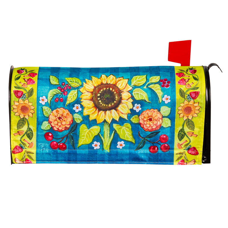 Evergreen Mailbox Cover,Folk Sunflower Mailbox Cover,0.1x18x21 Inches