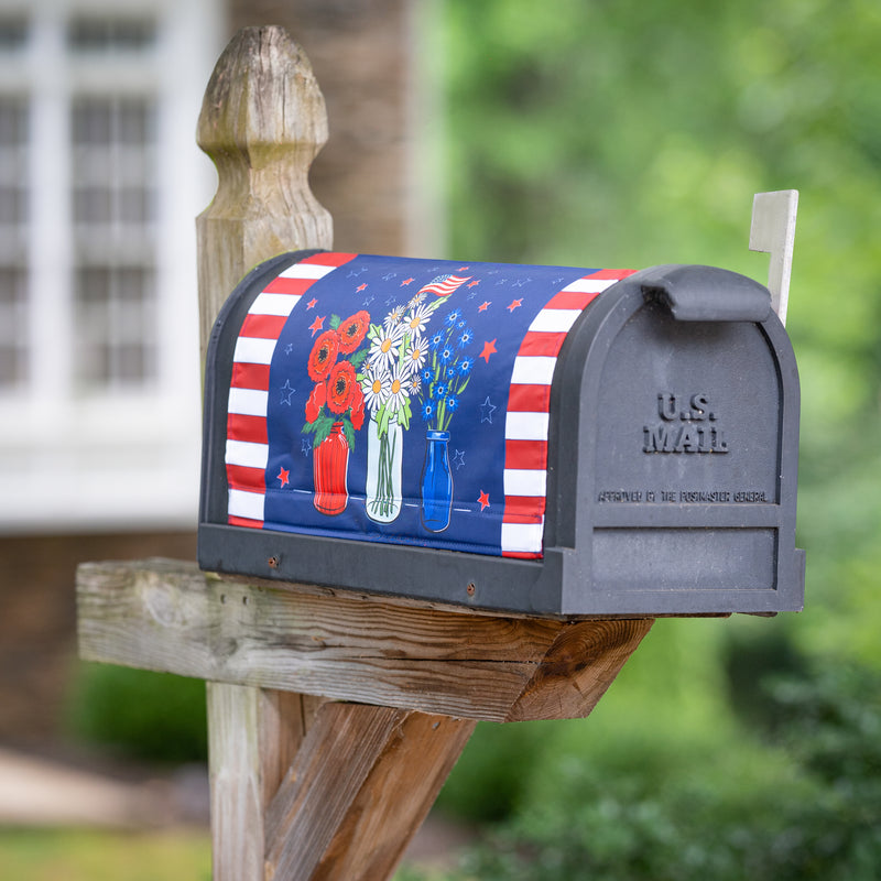 Evergreen Mailbox Cover,Patriotic Floral Mailbox Cover,0.1x18x21 Inches