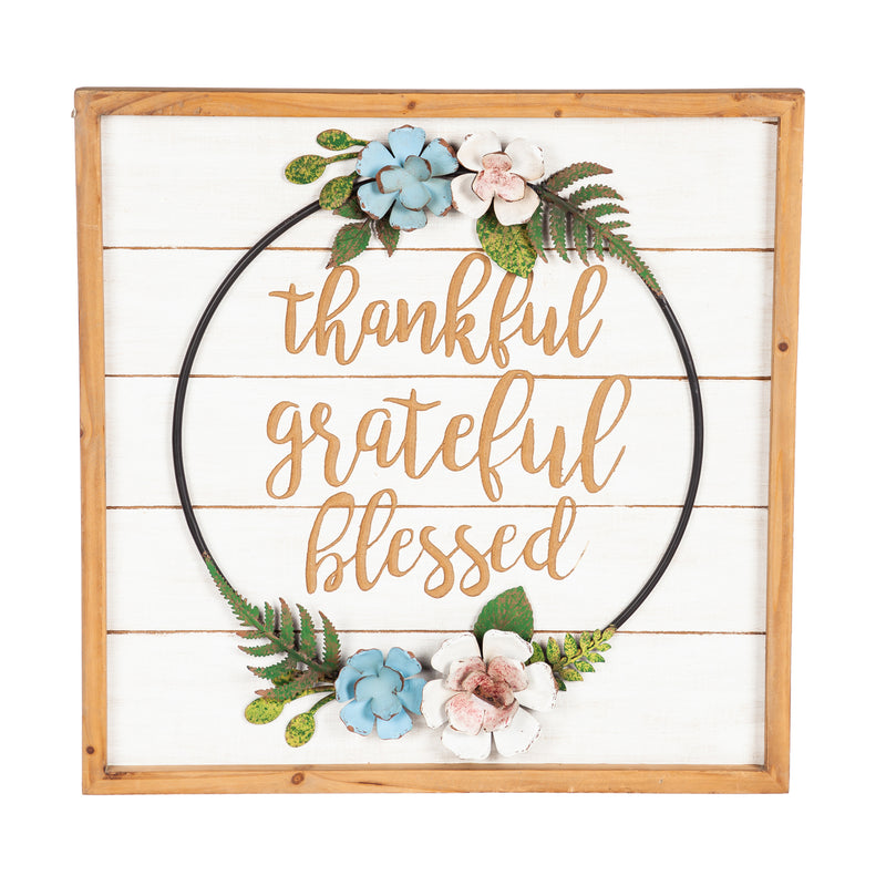 Thankful, Grateful, Blessed Wood and Metal Wall Decor,6awd659