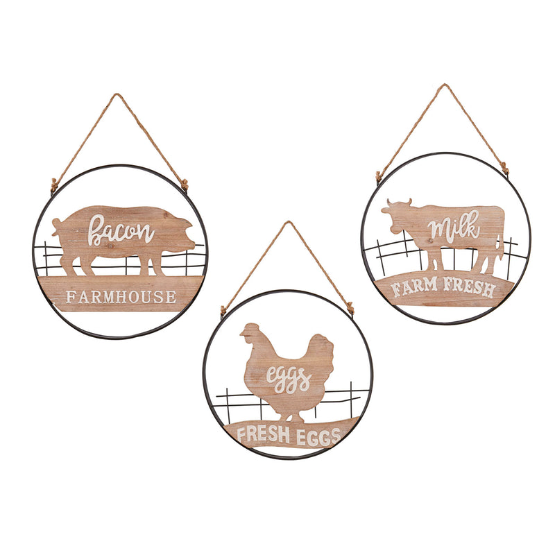 Wood and Metal Animal Framed Wall Décor, Set of 3,6awd733
