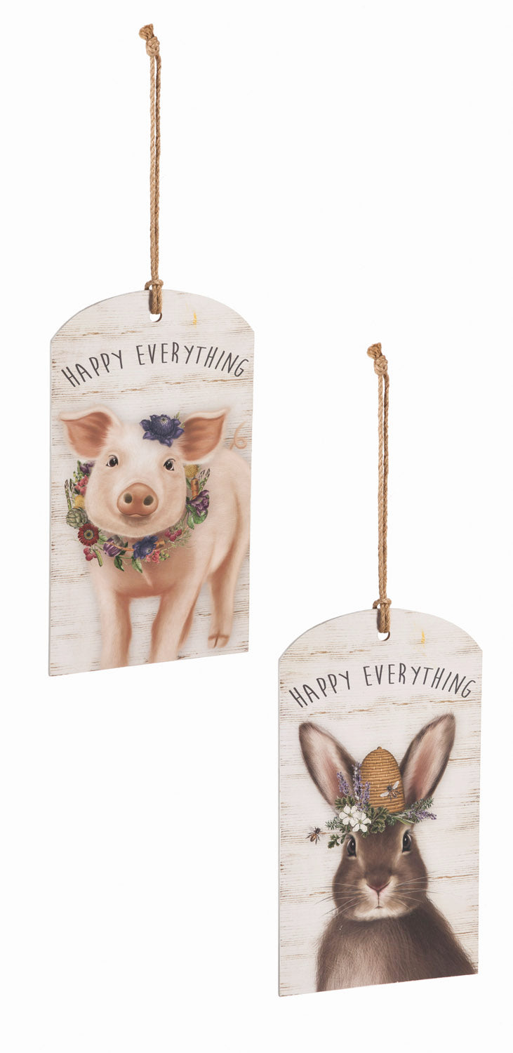 Wooden Wall décor, 2 Asst, Bunny & Pig,6w411