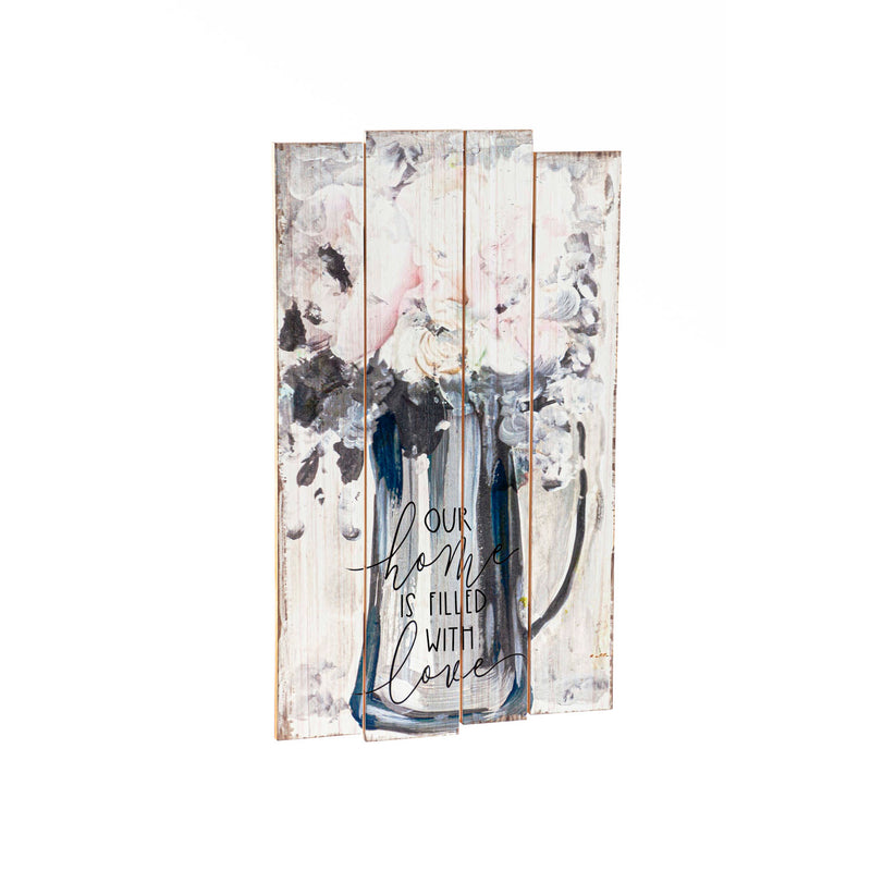 Painted Floral Wood Slat Wall Decor,6w486