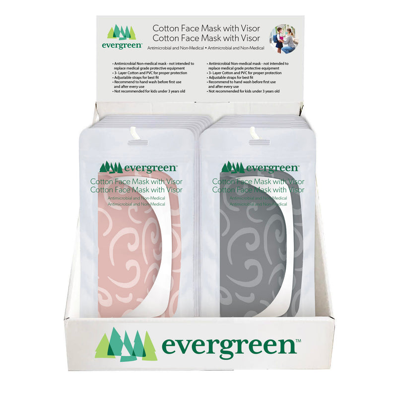 Women's Antimicrobial Non-Medical Cotton Face Mask w/ Visor, 2 Designs, 12 of each, 24 pcs total,7cdu100