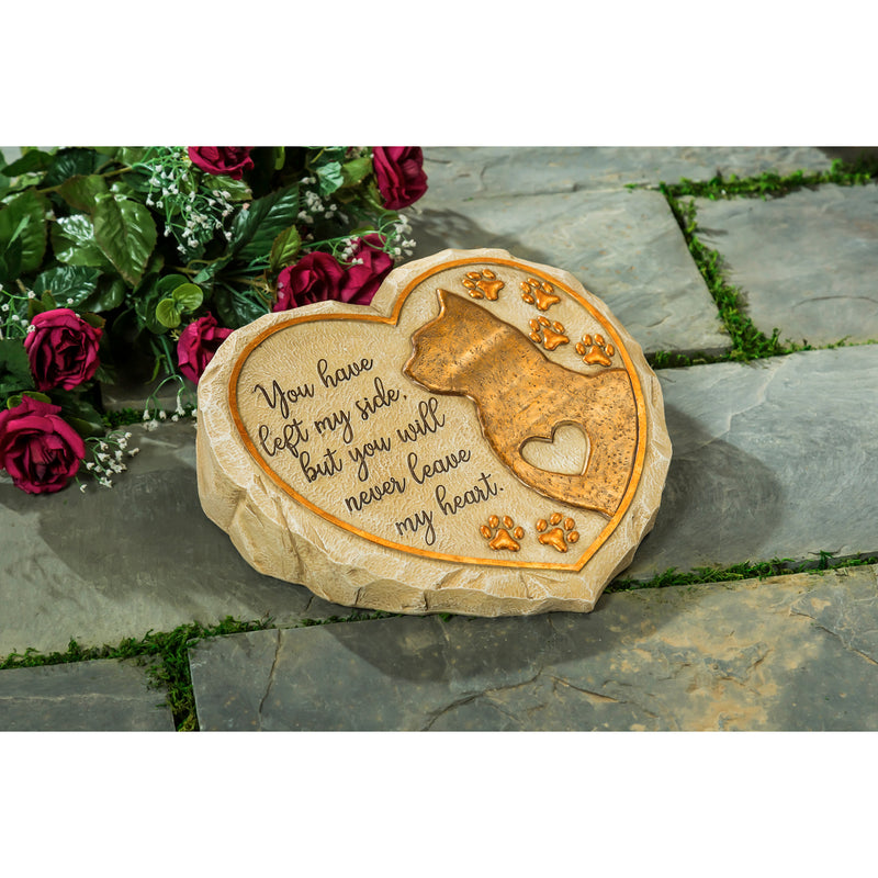 11" Heart Shaped Pet Memorial Garden Stone, Cat Silhouette,84g2949