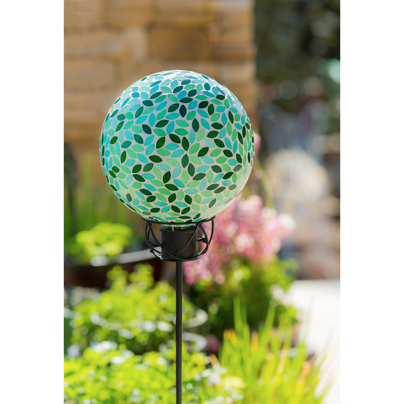 10" Mosaic Glass Gazing Ball, Green Petals,84g3372