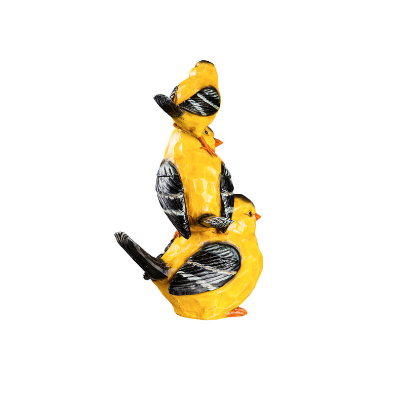 15.5"H Stacked Goldfinch Trio Garden Statuary, 10.04"x7.48"x15.55"inches