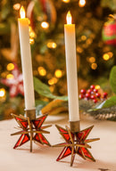 Moravian Star Metal Taper Holder, Set of 2, Brass,8chg176