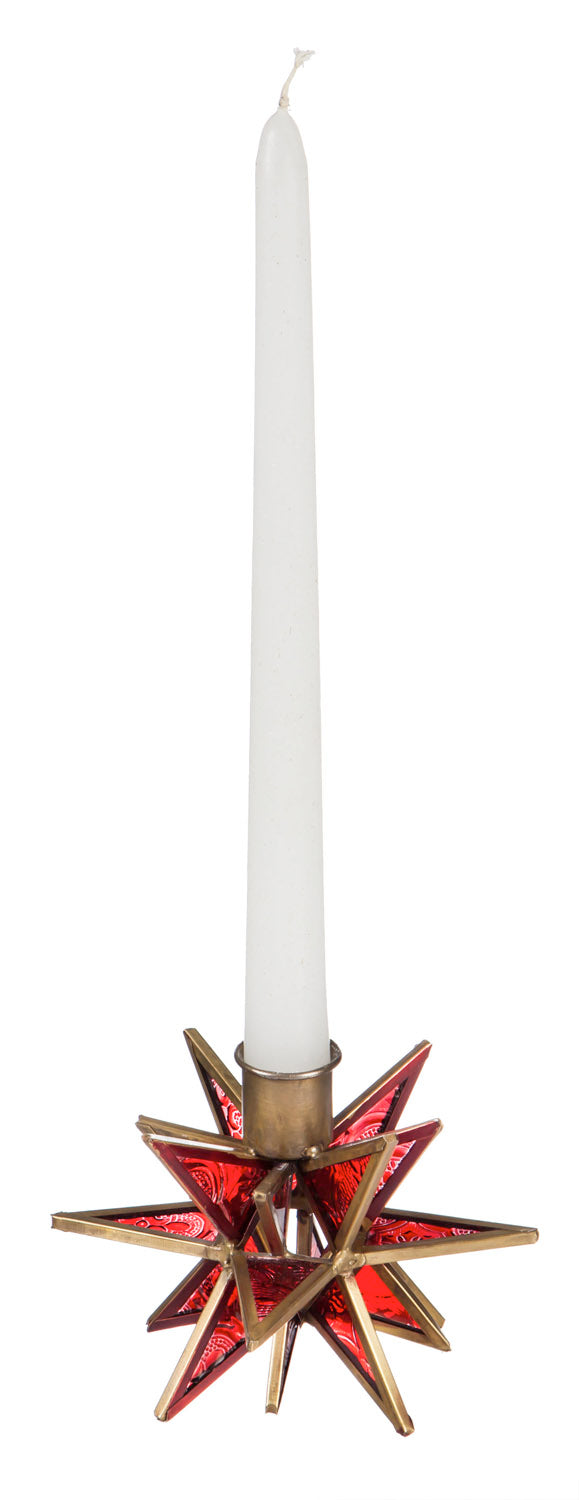 Moravian Star Metal Taper Holder, Set of 2, Brass,8chg176