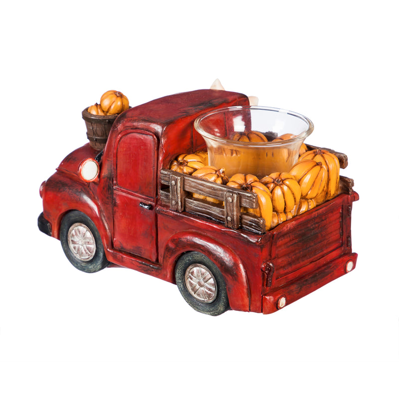 Resin Red Truck with Pumpkins Candle Holder, 2 Asst,8chp037
