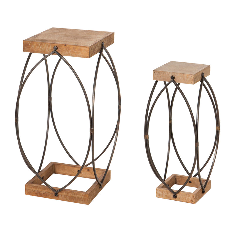 Wooden Plant Stand with Metal Frame, Set of 2,8etw077