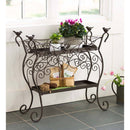 Two-Shelf Cast Iron Plant Stand with Birds,8f00420